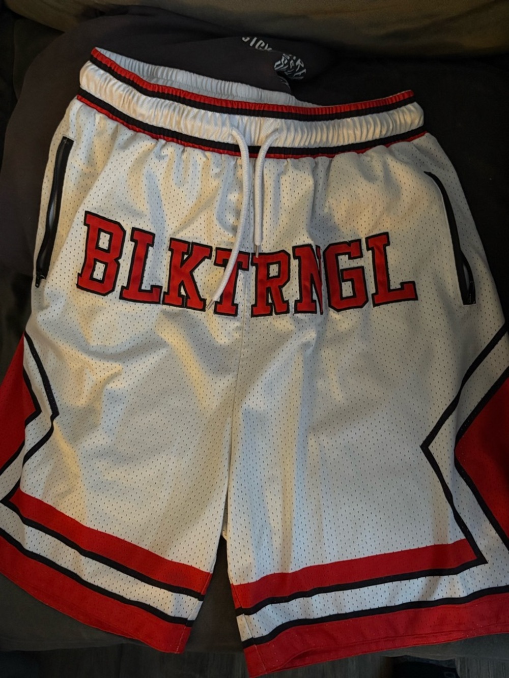 BLKTRNGL White & Red Basketball Shorts